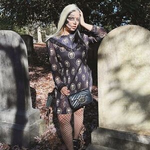 SKULL PRINT VICTORIAN LACE DRESS